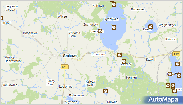 mapa Leśniewo gmina Srokowo, Leśniewo gmina Srokowo na mapie Targeo