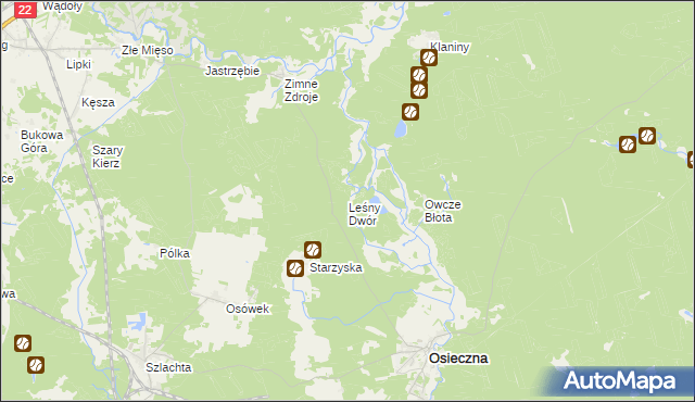 mapa Leśny Dwór gmina Osieczna, Leśny Dwór gmina Osieczna na mapie Targeo