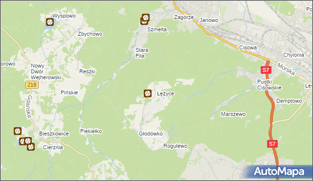 mapa Łężyce gmina Wejherowo, Łężyce gmina Wejherowo na mapie Targeo