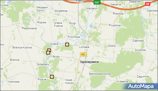 mapa Lichawa gmina Sędziejowice, Lichawa gmina Sędziejowice na mapie Targeo