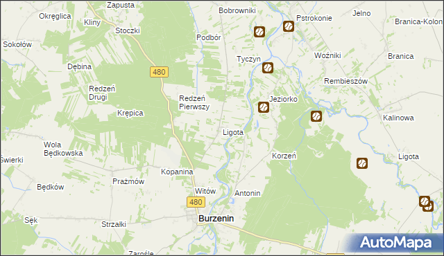 mapa Ligota gmina Burzenin, Ligota gmina Burzenin na mapie Targeo