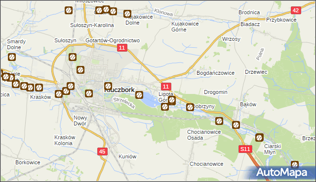 mapa Ligota Górna gmina Kluczbork, Ligota Górna gmina Kluczbork na mapie Targeo