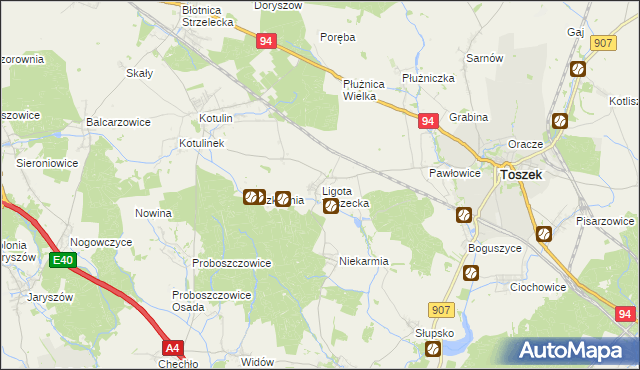 mapa Ligota Toszecka, Ligota Toszecka na mapie Targeo