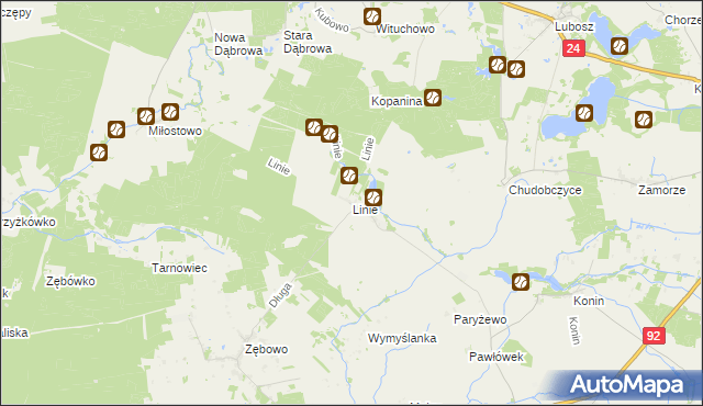 mapa Linie gmina Lwówek, Linie gmina Lwówek na mapie Targeo