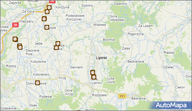 mapa Lipinki powiat gorlicki, Lipinki powiat gorlicki na mapie Targeo