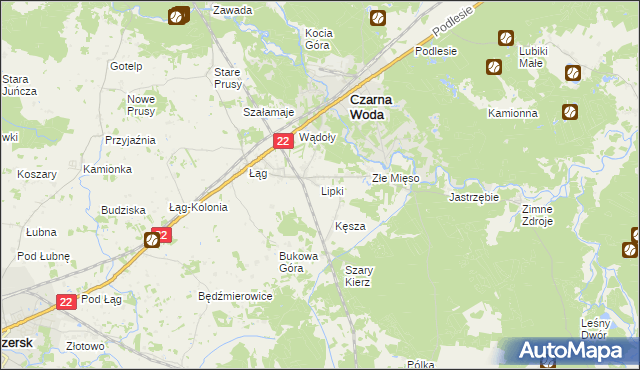 mapa Lipki gmina Czersk, Lipki gmina Czersk na mapie Targeo