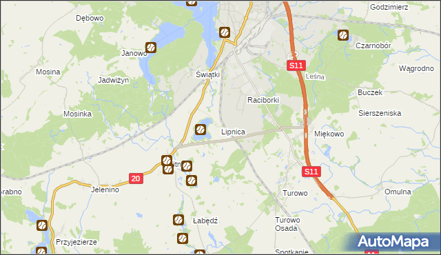 mapa Lipnica gmina Szczecinek, Lipnica gmina Szczecinek na mapie Targeo