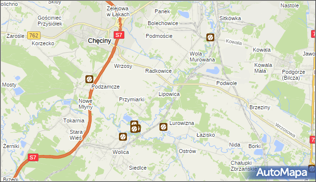 mapa Lipowica gmina Chęciny, Lipowica gmina Chęciny na mapie Targeo