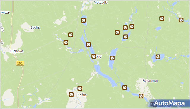 mapa Lipy gmina Kłodawa, Lipy gmina Kłodawa na mapie Targeo