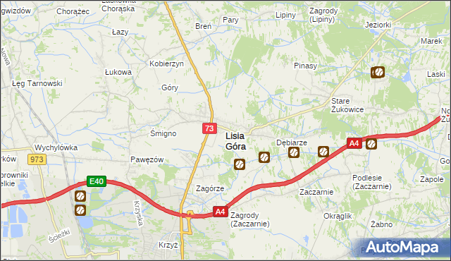 mapa Lisia Góra powiat tarnowski, Lisia Góra powiat tarnowski na mapie Targeo