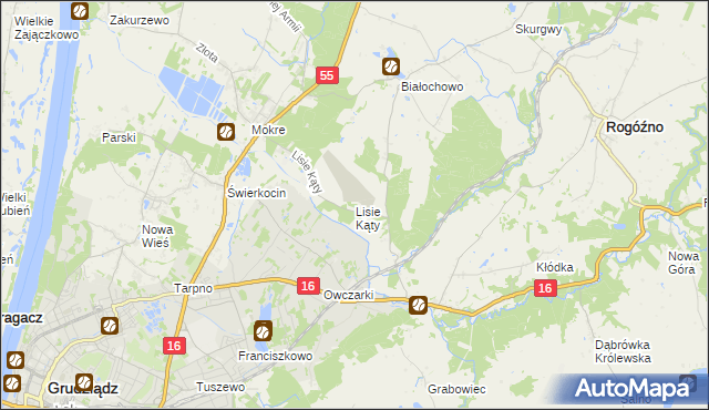 mapa Lisie Kąty gmina Grudziądz, Lisie Kąty gmina Grudziądz na mapie Targeo