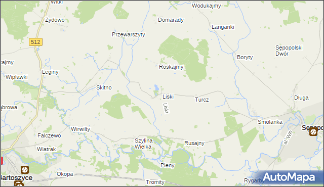 mapa Liski gmina Sępopol, Liski gmina Sępopol na mapie Targeo