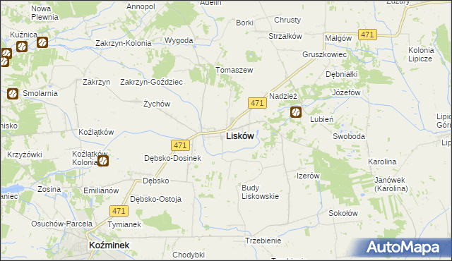 mapa Lisków, Lisków na mapie Targeo