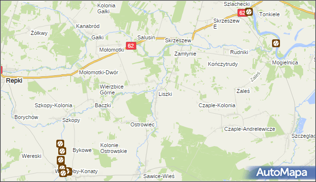 mapa Liszki gmina Repki, Liszki gmina Repki na mapie Targeo