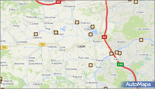 mapa Liszki powiat krakowski, Liszki powiat krakowski na mapie Targeo