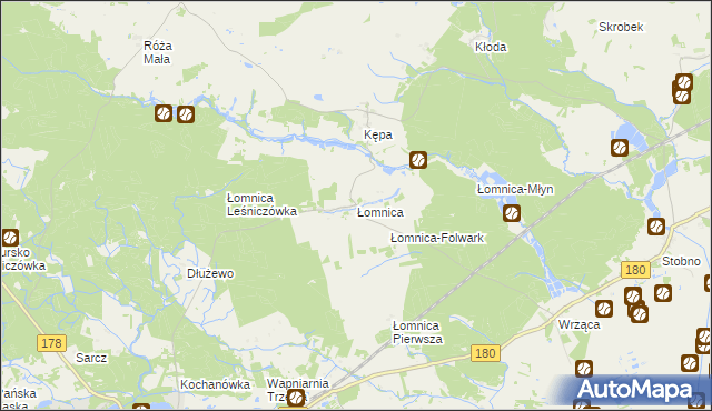 mapa Łomnica gmina Trzcianka, Łomnica gmina Trzcianka na mapie Targeo