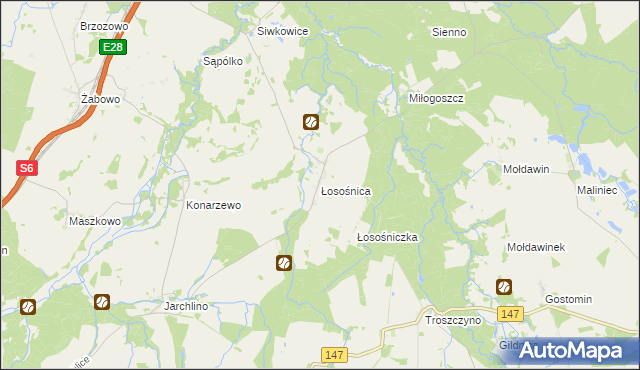 mapa Łosośnica, Łosośnica na mapie Targeo