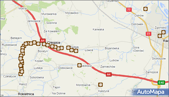 mapa Łowce, Łowce na mapie Targeo