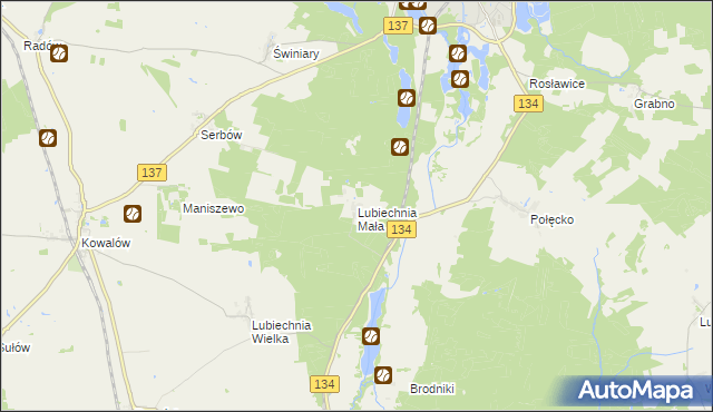 mapa Lubiechnia Mała, Lubiechnia Mała na mapie Targeo