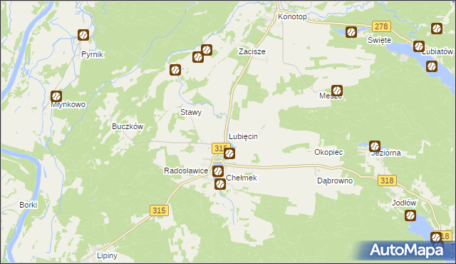 mapa Lubięcin, Lubięcin na mapie Targeo