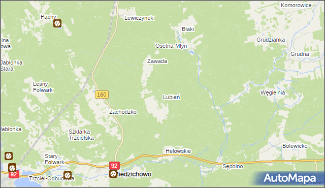 mapa Lubień gmina Miedzichowo, Lubień gmina Miedzichowo na mapie Targeo