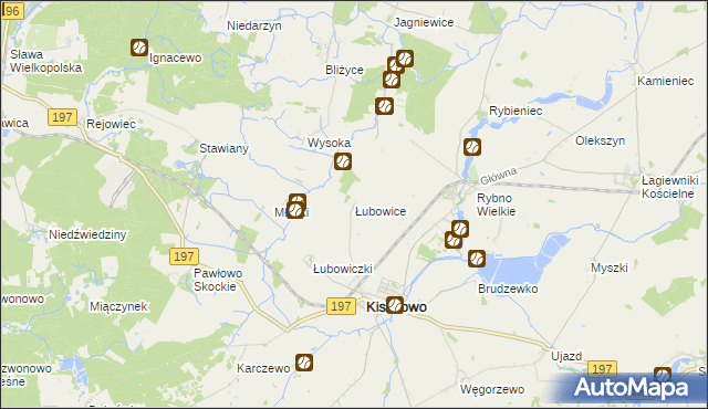 mapa Łubowice gmina Kiszkowo, Łubowice gmina Kiszkowo na mapie Targeo