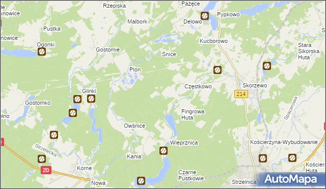 mapa Ludwikowo gmina Kościerzyna, Ludwikowo gmina Kościerzyna na mapie Targeo