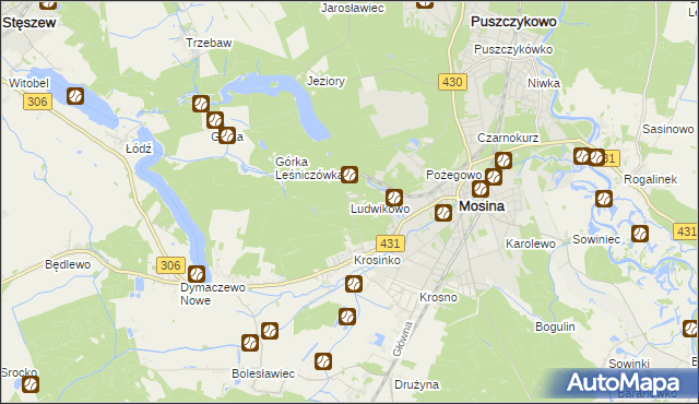 mapa Ludwikowo gmina Mosina, Ludwikowo gmina Mosina na mapie Targeo