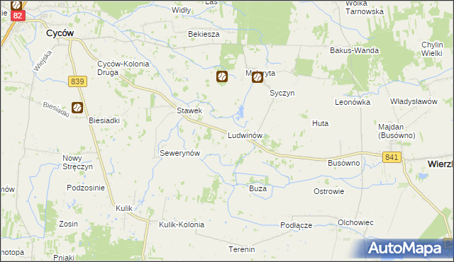 mapa Ludwinów gmina Cyców, Ludwinów gmina Cyców na mapie Targeo