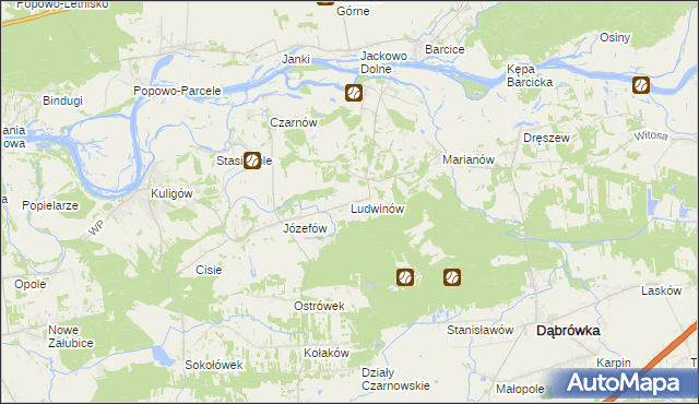 mapa Ludwinów gmina Dąbrówka, Ludwinów gmina Dąbrówka na mapie Targeo