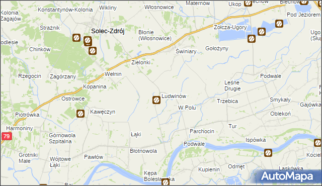 mapa Ludwinów gmina Solec-Zdrój, Ludwinów gmina Solec-Zdrój na mapie Targeo