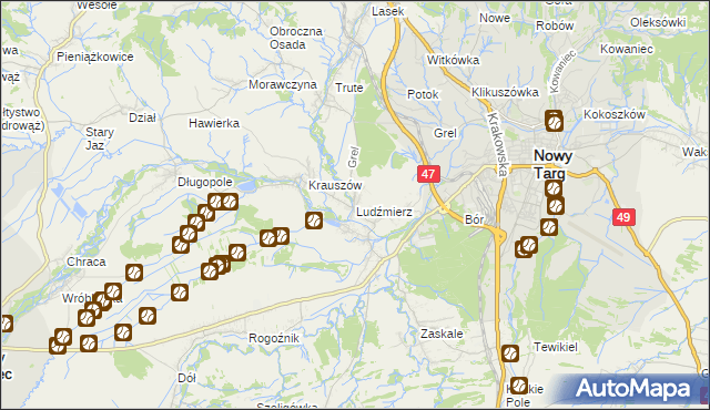 mapa Ludźmierz, Ludźmierz na mapie Targeo