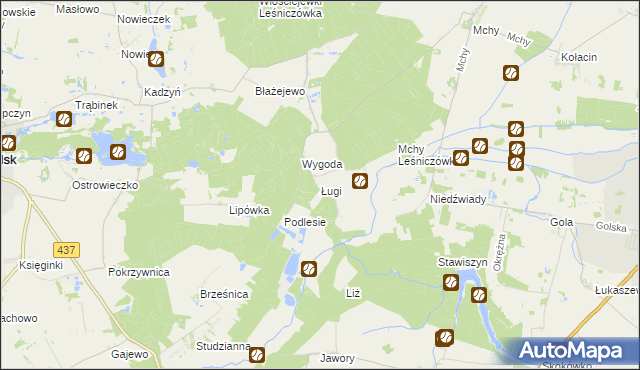 mapa Ługi gmina Książ Wielkopolski, Ługi gmina Książ Wielkopolski na mapie Targeo