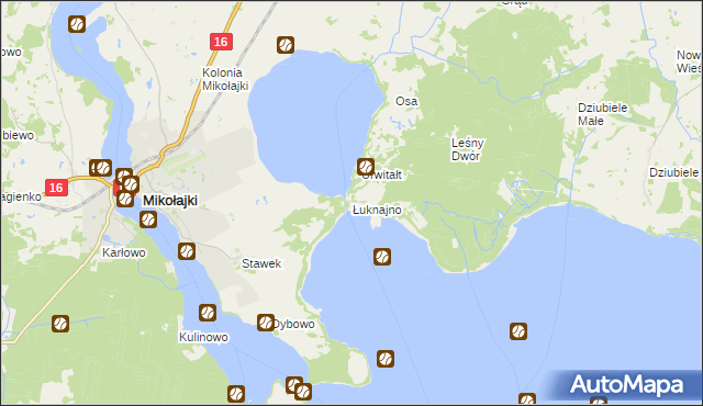 mapa Łuknajno, Łuknajno na mapie Targeo