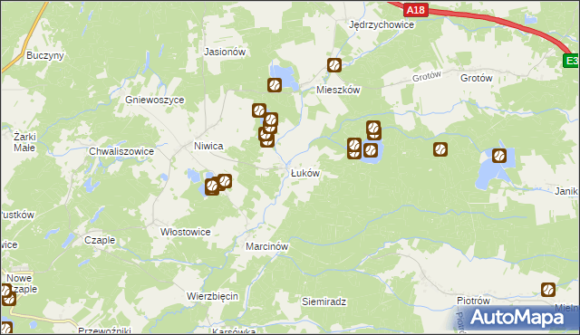 mapa Łuków gmina Trzebiel, Łuków gmina Trzebiel na mapie Targeo