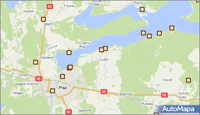 mapa Łupki gmina Pisz, Łupki gmina Pisz na mapie Targeo