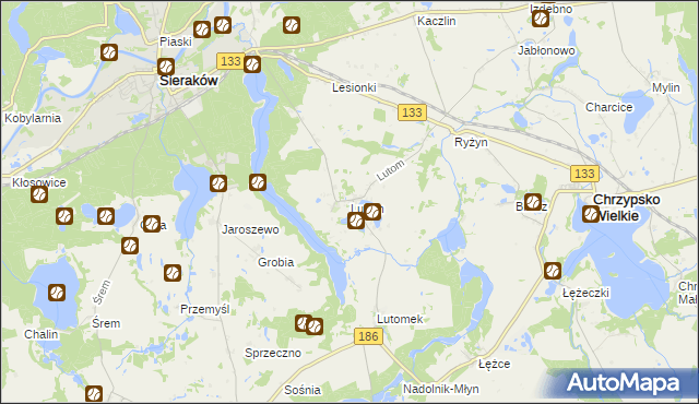 mapa Lutom gmina Sieraków, Lutom gmina Sieraków na mapie Targeo