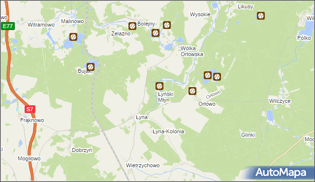 mapa Łyński Młyn, Łyński Młyn na mapie Targeo
