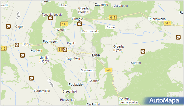 mapa Łyse powiat ostrołęcki, Łyse powiat ostrołęcki na mapie Targeo