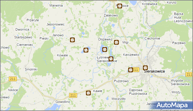 mapa Łyśniewo Sierakowickie, Łyśniewo Sierakowickie na mapie Targeo