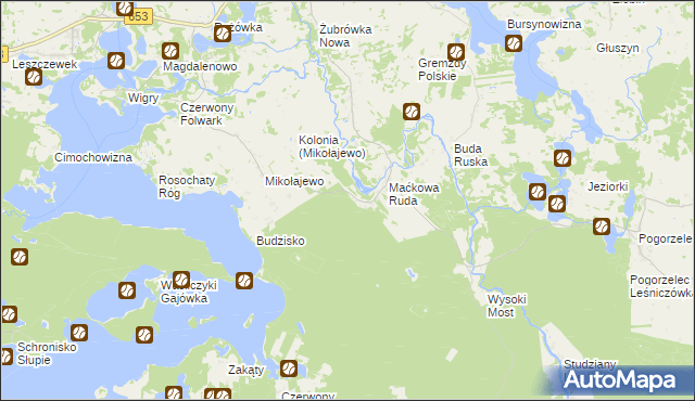 mapa Maćkowa Ruda gmina Giby, Maćkowa Ruda gmina Giby na mapie Targeo