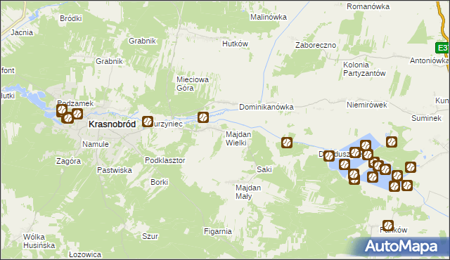 mapa Majdan Wielki gmina Krasnobród, Majdan Wielki gmina Krasnobród na mapie Targeo