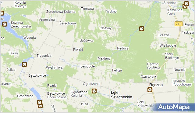 mapa Majdany gmina Łęki Szlacheckie, Majdany gmina Łęki Szlacheckie na mapie Targeo