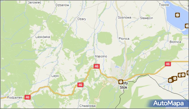 mapa Mąkolno gmina Złoty Stok, Mąkolno gmina Złoty Stok na mapie Targeo