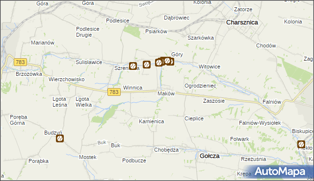 mapa Maków gmina Gołcza, Maków gmina Gołcza na mapie Targeo