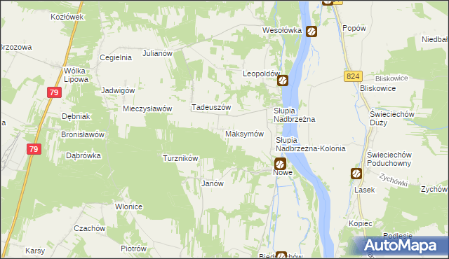 mapa Maksymów gmina Tarłów, Maksymów gmina Tarłów na mapie Targeo