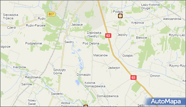mapa Malcanów gmina Łuków, Malcanów gmina Łuków na mapie Targeo