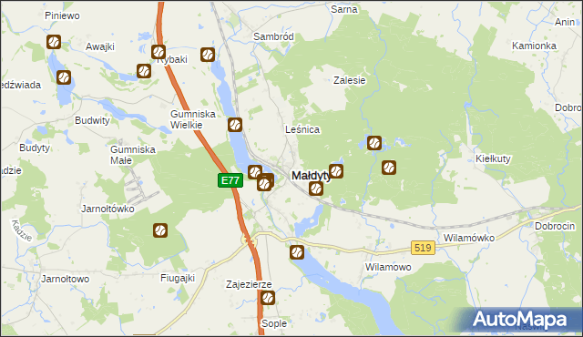 mapa Małdyty, Małdyty na mapie Targeo