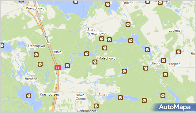 mapa Malechowo gmina Szczecinek, Malechowo gmina Szczecinek na mapie Targeo