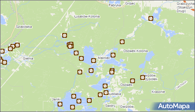 mapa Maliniec gmina Potok Wielki, Maliniec gmina Potok Wielki na mapie Targeo